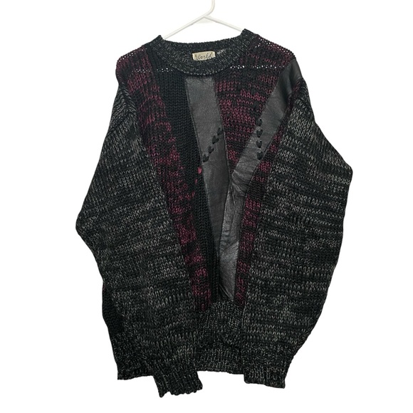World Sweater Men XL Vintage 80s Y2K 100% Acrylic With Leather Trim - Picture 1 of 15